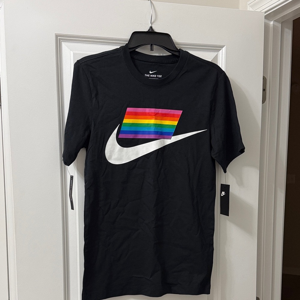 Nike Robert Blake Colab Black Short-Sleeve Tee with Rainbow Stripe Swoosh